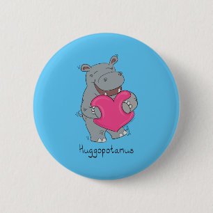 Flusspferd umarmt Knopf-Button des Valentines Button