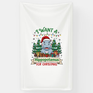 Flusspferd Weihnachten Flusspferd Santa Hut Bäume Banner