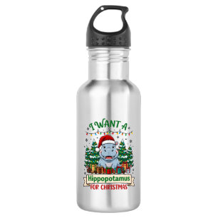 Flusspferd Weihnachten Flusspferd Santa Hut Bäume Edelstahlflasche
