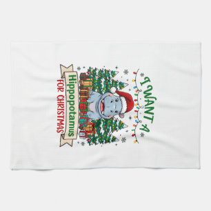Flusspferd Weihnachten Flusspferd Santa Hut Bäume  Geschirrtuch