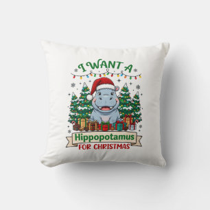 Flusspferd Weihnachten Flusspferd Santa Hut Bäume Kissen