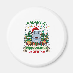 Flusspferd Weihnachten Flusspferd Santa Hut Bäume Magnet