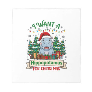 Flusspferd Weihnachten Flusspferd Santa Hut Bäume Notizblock