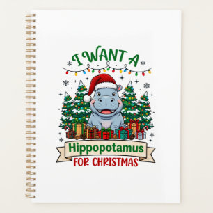 Flusspferd Weihnachten Flusspferd Santa Hut Bäume Planer