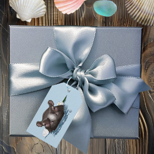 Flusspferd Weiße Lotusblume Blau Geschenkanhänger