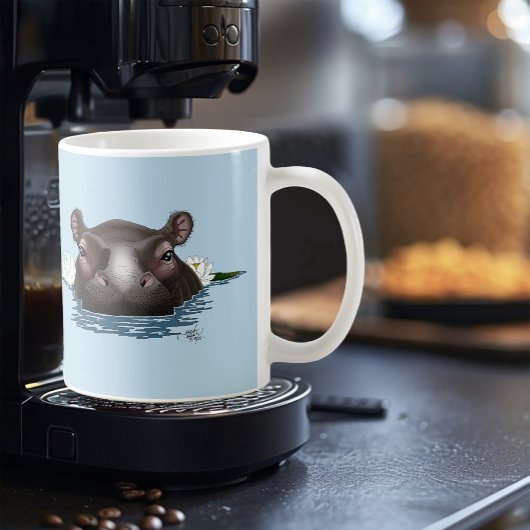 Flusspferd Weiße Lotusblume Blau Kaffeetasse