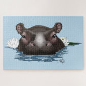 Flusspferd Weiße Lotusblume Blau Puzzle (Horizontal)