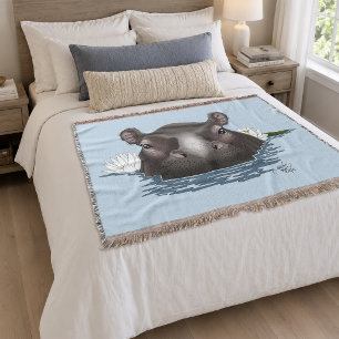 Flusspferd Weiße Lotusblüte Blau Decke