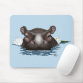 Flusspferd Weiße Lotusblüte Blau Mousepad (Mit Mouse)