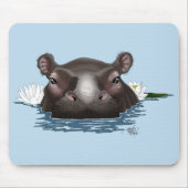 Flusspferd Weiße Lotusblüte Blau Mousepad (Vorne)