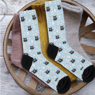 Flusspferd Weiße Lotusblüte Blau Socken