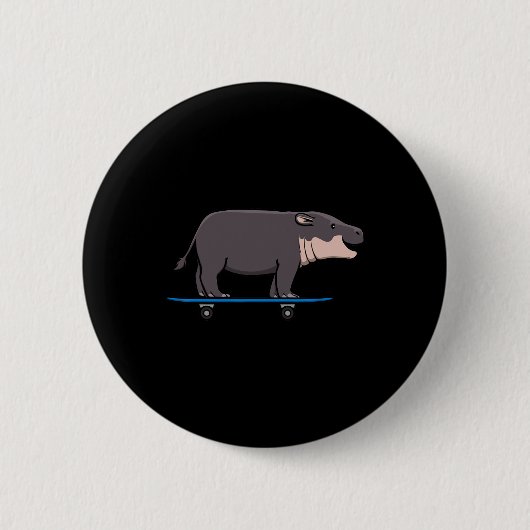 Flusspferd Wildtier Tier Skateboardfahren Skater Button (Vorderseite)