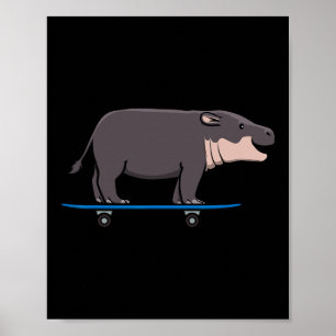 Flusspferd Wildtier Tier Skateboardfahren Skater Poster
