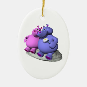 Flusspferde in Liebe Keramik Ornament