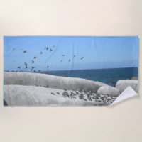 Flussstein-Strand-Pinguin-u. Vogel-Badetuch