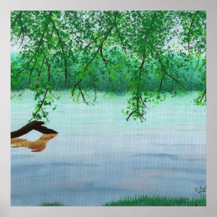 Flussszene mit Bäumen und Baumstamm von Cheryl Pat Poster