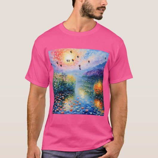 Flussszene mit Heißluftballons T-Shirt (Vorderseite)