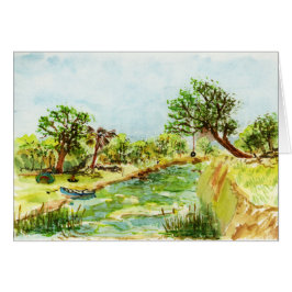 Flussufer-Campingplatz-Aquarell-Malerei