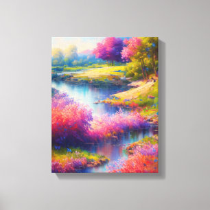 Flussufer mit lebhaften Blume Leinwanddruck