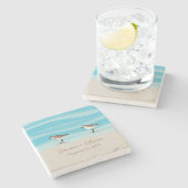 Flussuferläufer auf Strand-Hochzeits-Datums-Namen Steinuntersetzer (Seitenansicht)