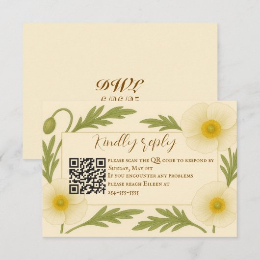 Flüster der Bloom QR Code RSVP-Karte RSVP Karte (Vorne/Hinten)