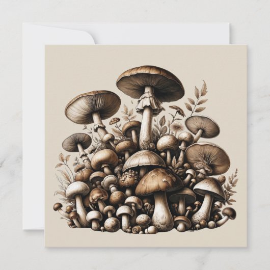 Flüsterholz: Nahtloses Pilz-Muster Collec Einladung (Vorderseite)