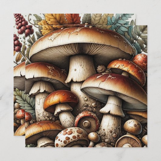 Flüsterholz: Nahtloses Pilz-Muster Collec Einladung (Vorne/Hinten)