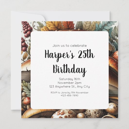 Flüsterholz: Nahtloses Pilz-Muster Collec Einladung (Rückseite)