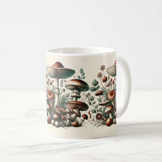 Flüsterholz: Nahtloses Pilz-Muster Collec Kaffeetasse (VorderseiteRechts)