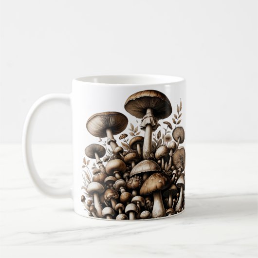 Flüsterholz: Nahtloses Pilz-Muster Collec Kaffeetasse (Links)