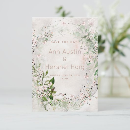 Flüstern & Blush-Hochzeit Sichern Sie die Datumska Save The Date (Stehend Vorderseite)