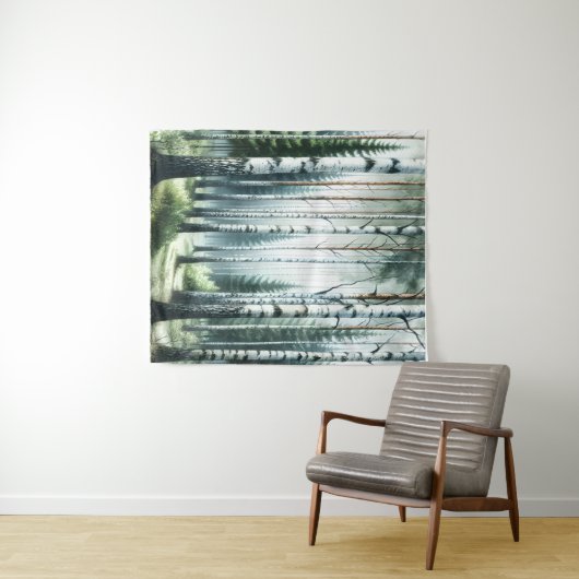 Flüstern der Birke: Bezauberndes Waldband Wandteppich (Beispiel (Horizontal))