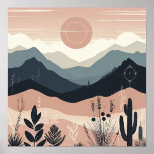 Flüstern der Erde: Ein Boho-Minimalistischer Berg  Poster