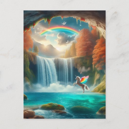 Flüstern der Fantasie: Unicorn's Kaskade im Herbst Postkarte (Vorderseite)