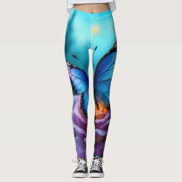 Flüstern der Garden Blue Butterfly & Mauve Rose Leggings