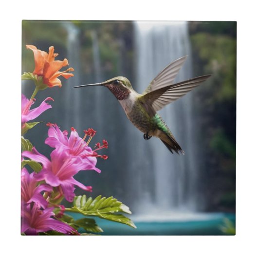 "Flüstern der Natur: Hummingbird, Wasserfall Fliese (Vorderseite)