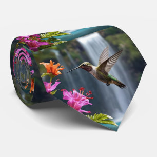 "Flüstern der Natur: Hummingbird, Wasserfall, Krawatte