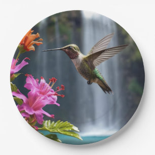 "Flüstern der Natur: Hummingbird, Wasserfall Pappteller