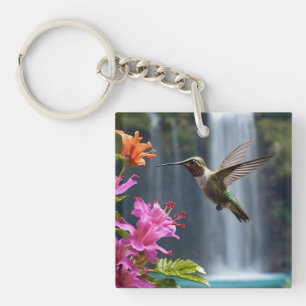 "Flüstern der Natur: Hummingbird, Wasserfall, Schlüsselanhänger