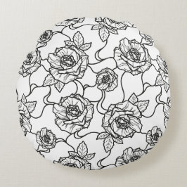 Flüstern der Rose, Elegante Linie Art Blumenmuster Rundes Kissen