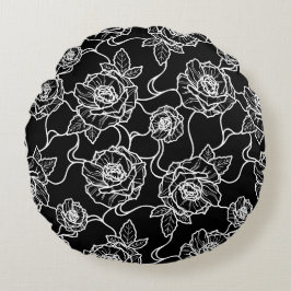Flüstern der Rose, Elegante Linie Art Blumenmuster Rundes Kissen