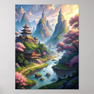 Flüstern der Stille: Antike chinesische Landschaft Poster