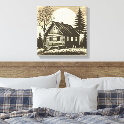Flüstern der Wildnis: Rustikale Kabine Canvas druc Leinwanddruck (Insitu (Schlafzimmer))