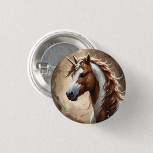 Flüstern des Braun- und Weißfantasy-Einhorns Button