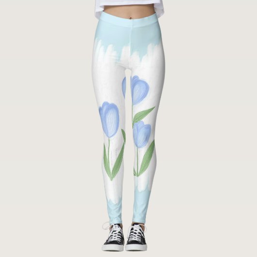 Flüstern des Frühlings: Blaue Tulpen auf der Leinw Leggings (Vorderseite)