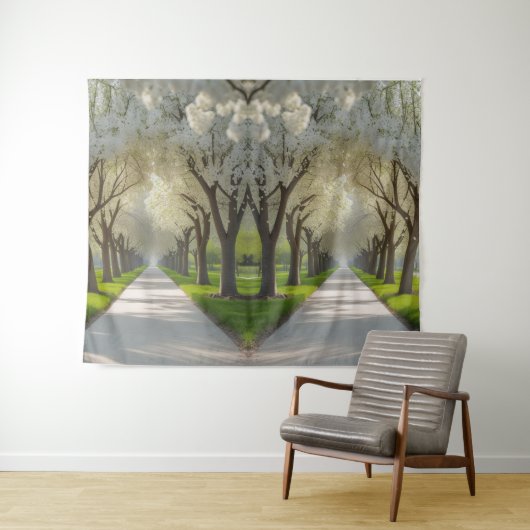 "Flüstern des Frühlings - blühender Weg Wandteppich (Beispiel (Horizontal))