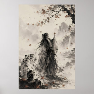 Flüstern des Herbstes   Weißer Tiger und Wanderer- Poster