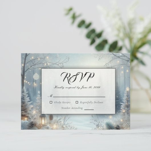 Flüstern einer Wintersonne RSVP Karte (Stehend Vorderseite)