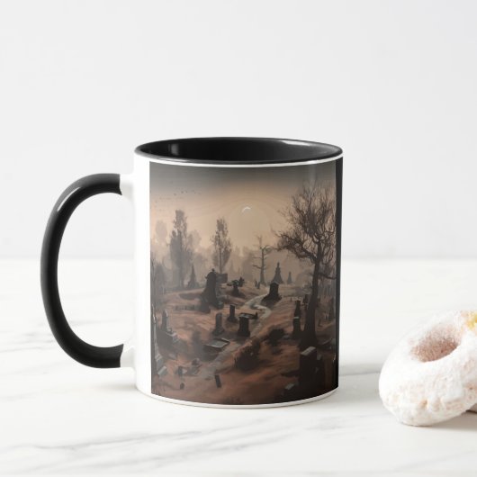 Flüstern in der Dunkelheit: Schreckliche Friedhof- Tasse (Mit Donut)
