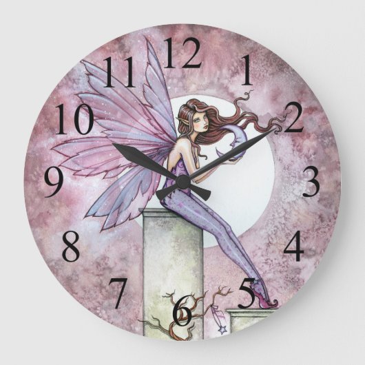 Flüstern Moon Fairy Fantasy Art Clock Große Wanduhr (Vorderseite)